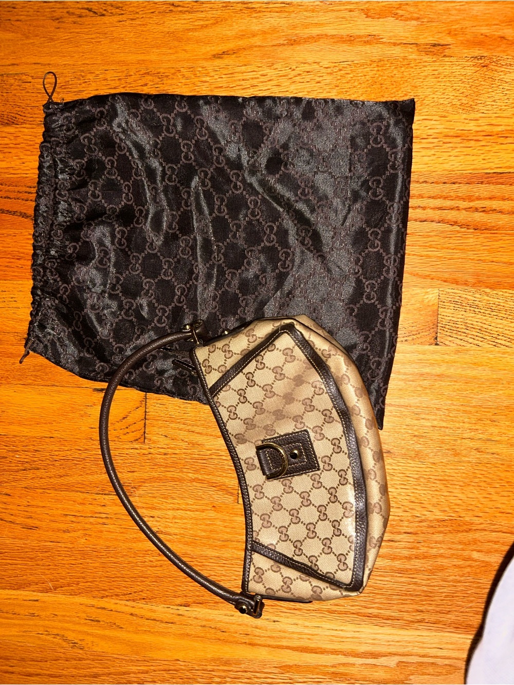 Gucci Brown GG Monogram Shoulder Bag with Black Trim